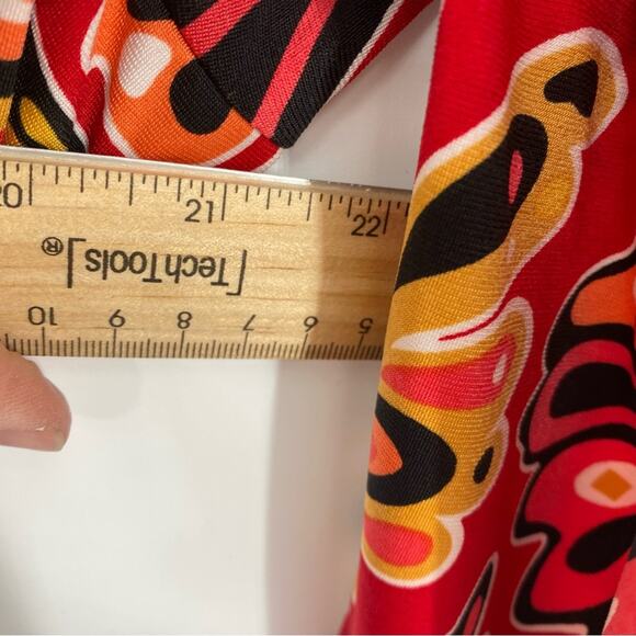 Bob Mackie Top Faux Wrap with Waist Tie Abstract Print Avant Guard Colorful XL - Picture 7 of 8